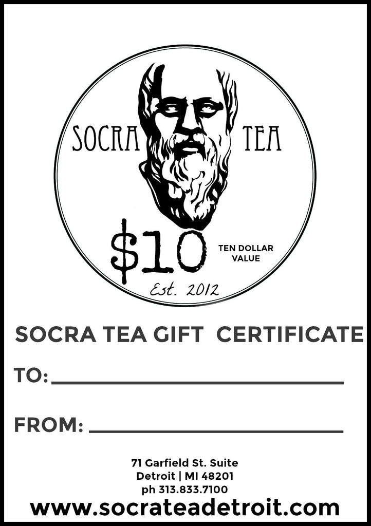 Socra Tea Gift Certificates $5, $10, $20 & $50 – Socra Tea Detroit
